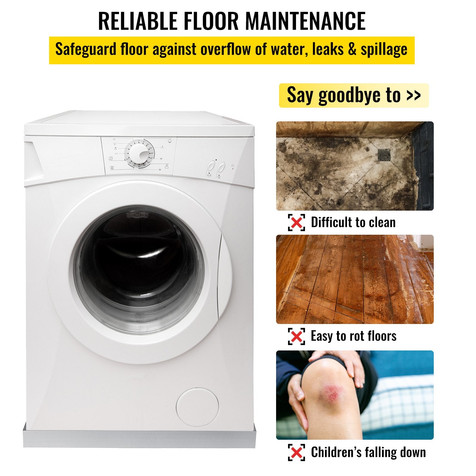 Heavy Duty 304 Stainless Steel Washing Machine Pan - 27x25x2.5 Inch Drip Tray with Drain Hole & Hose Adapter, Compact Washer Protection