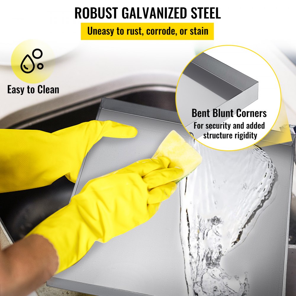 VEVOR Well-Designed Washer Pan 32 x 30 x 2.5 Inch Washing Machine Drip Pan Stainless Steel Sink Dishwasher Drip Tray Compact Universal Drip Tray with Drain Hole