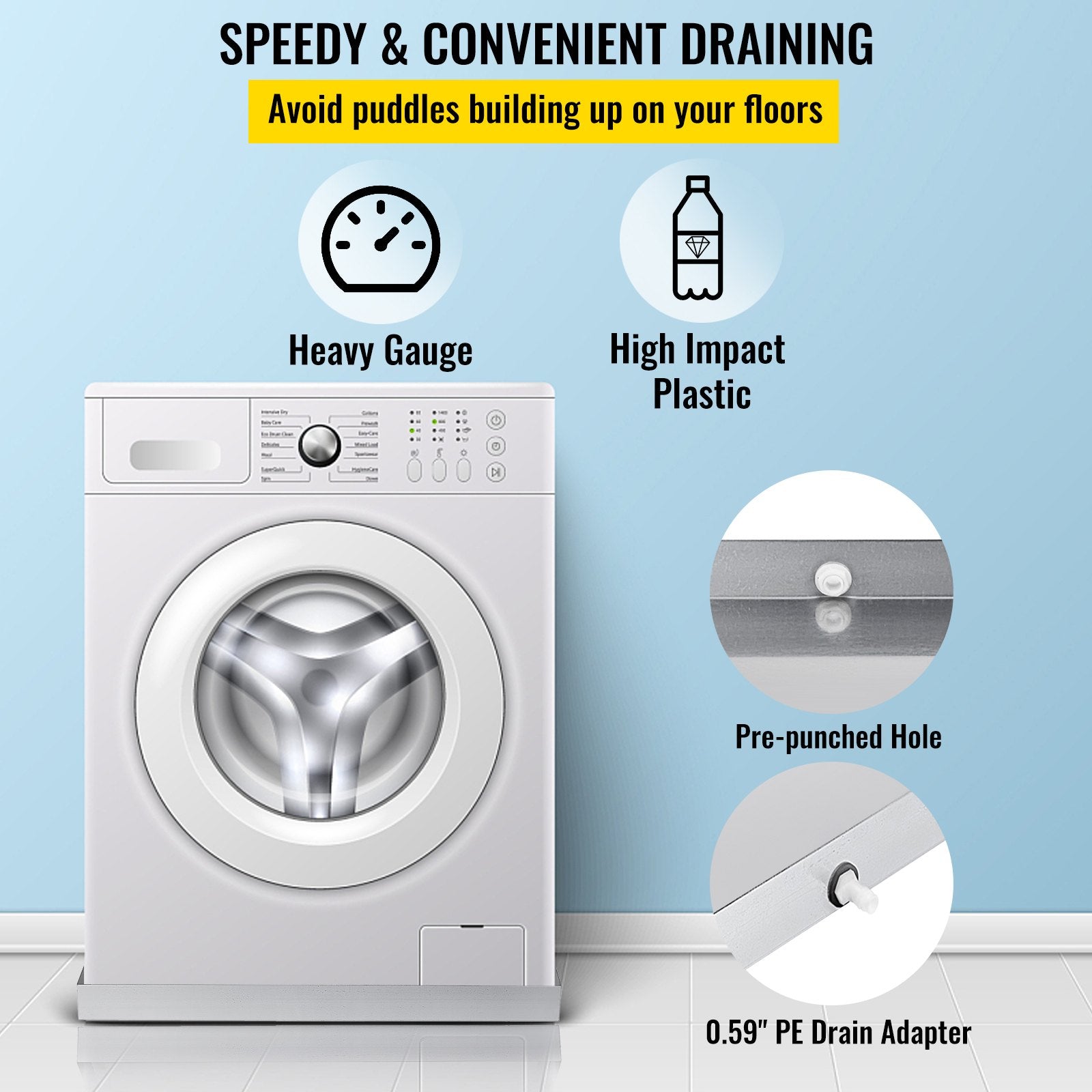 Heavy Duty 304 Stainless Steel Washing Machine Drip Pan with Drain Hole, 18 GA Thickness, 32"x30"x2.5", Compact Washer Overflow Protection