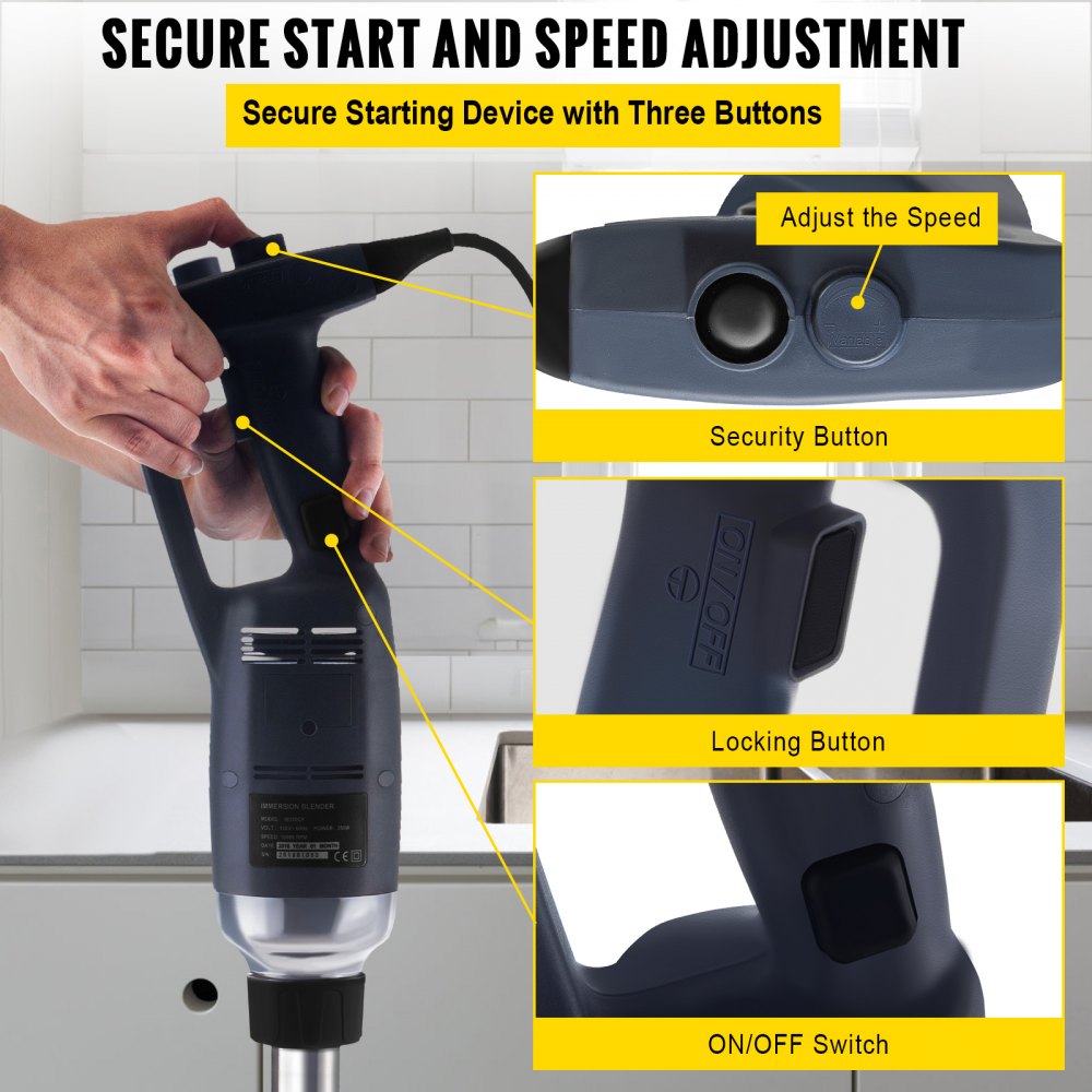 Heavy Duty 500W Commercial Immersion Blender with Variable Speed and 11.8" Removable Stainless Steel Shaft for Kitchen Mixing