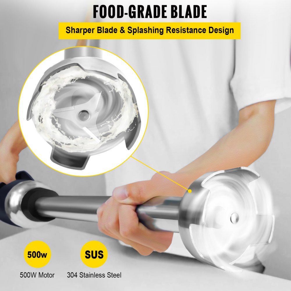 Heavy Duty 500W Commercial Immersion Blender with Variable Speed and 11.8" Removable Stainless Steel Shaft for Kitchen Mixing