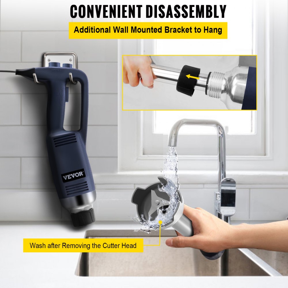 Heavy Duty 500W Commercial Immersion Blender with Variable Speed and 11.8" Removable Stainless Steel Shaft for Kitchen Mixing