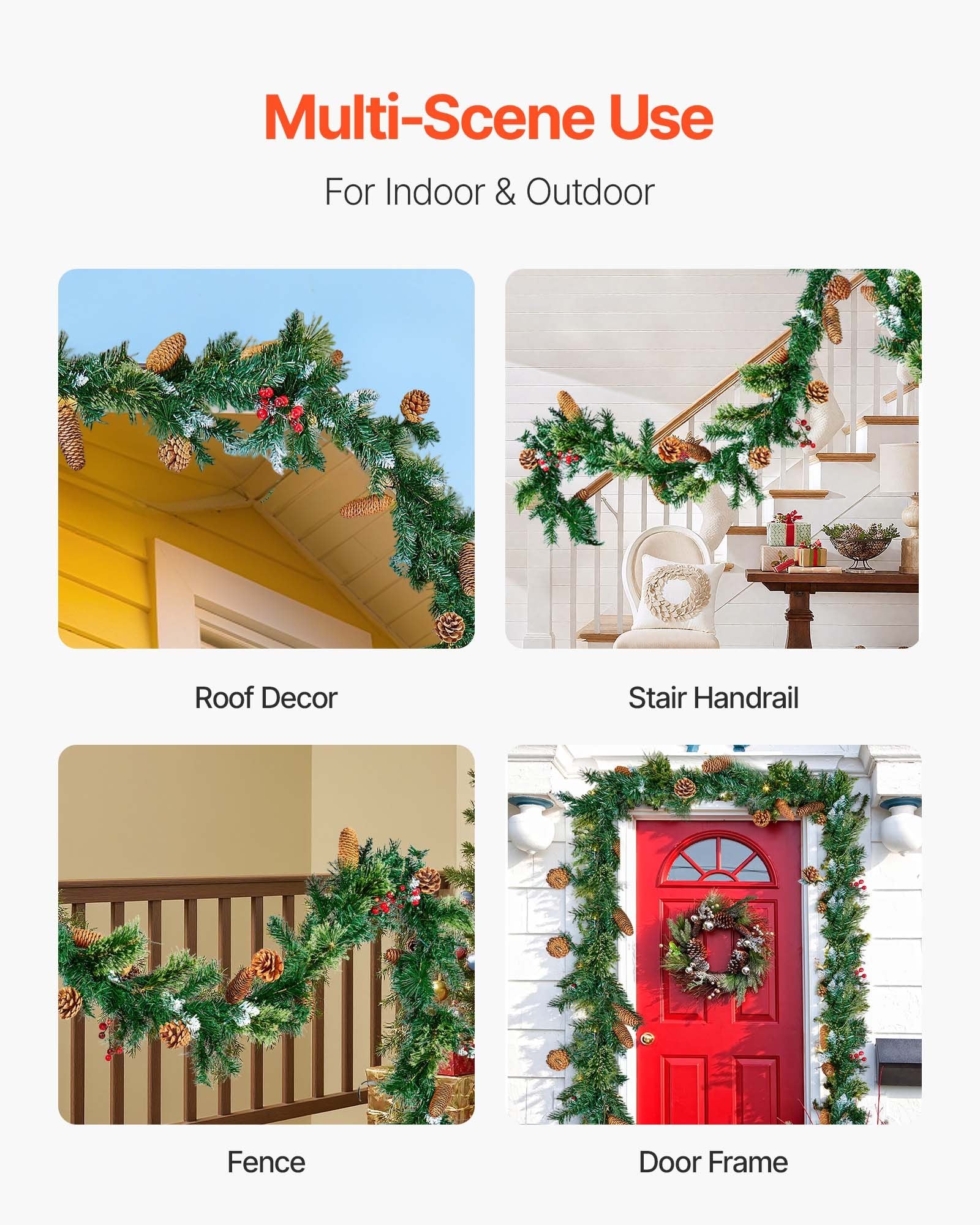 9-Ft Lush Artificial Christmas Garland with LED Lights, Festive Pine Needles, Berries, Cones for Mantel & Fireplace Decor
