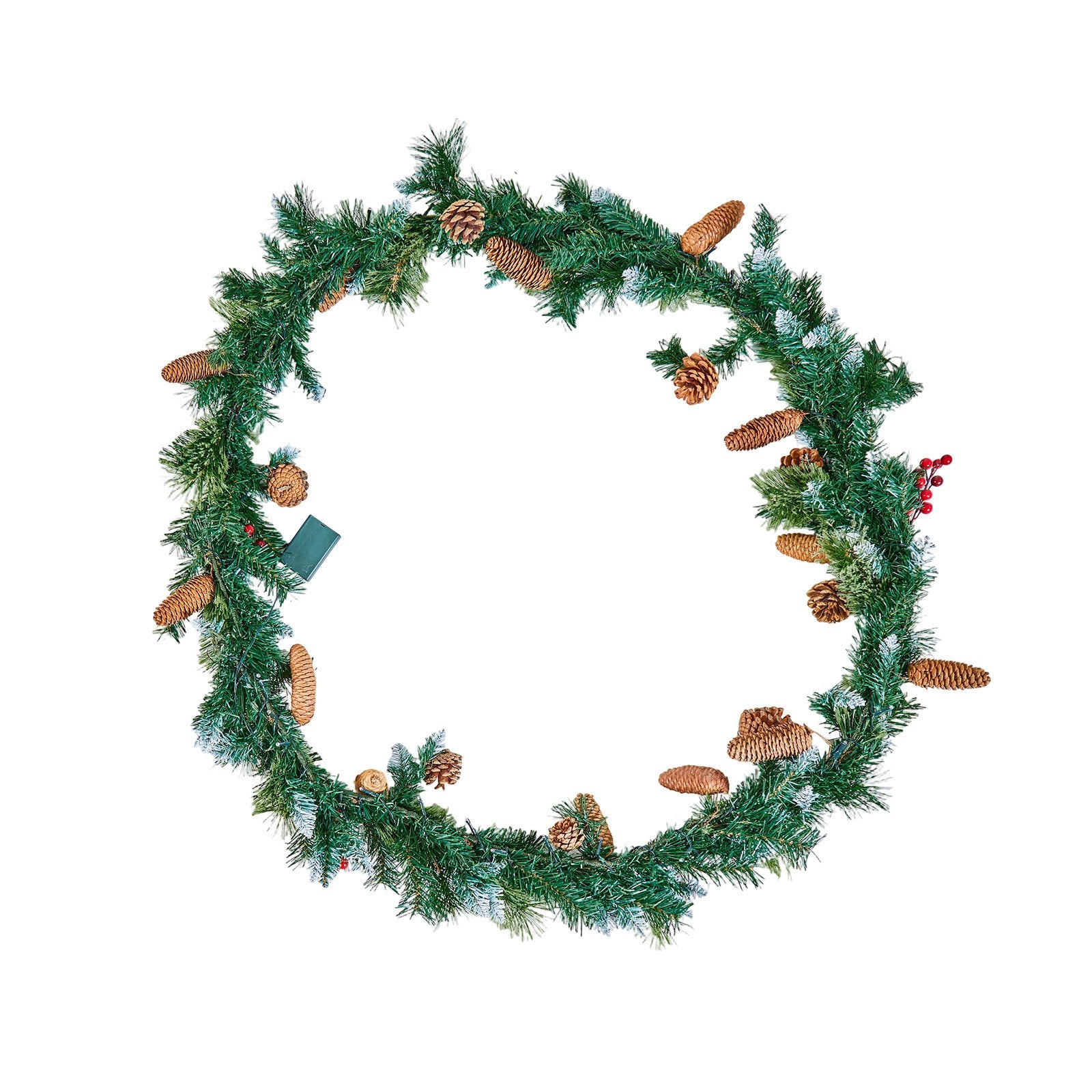 9-Ft Lush Artificial Christmas Garland with LED Lights, Festive Pine Needles, Berries, Cones for Mantel & Fireplace Decor