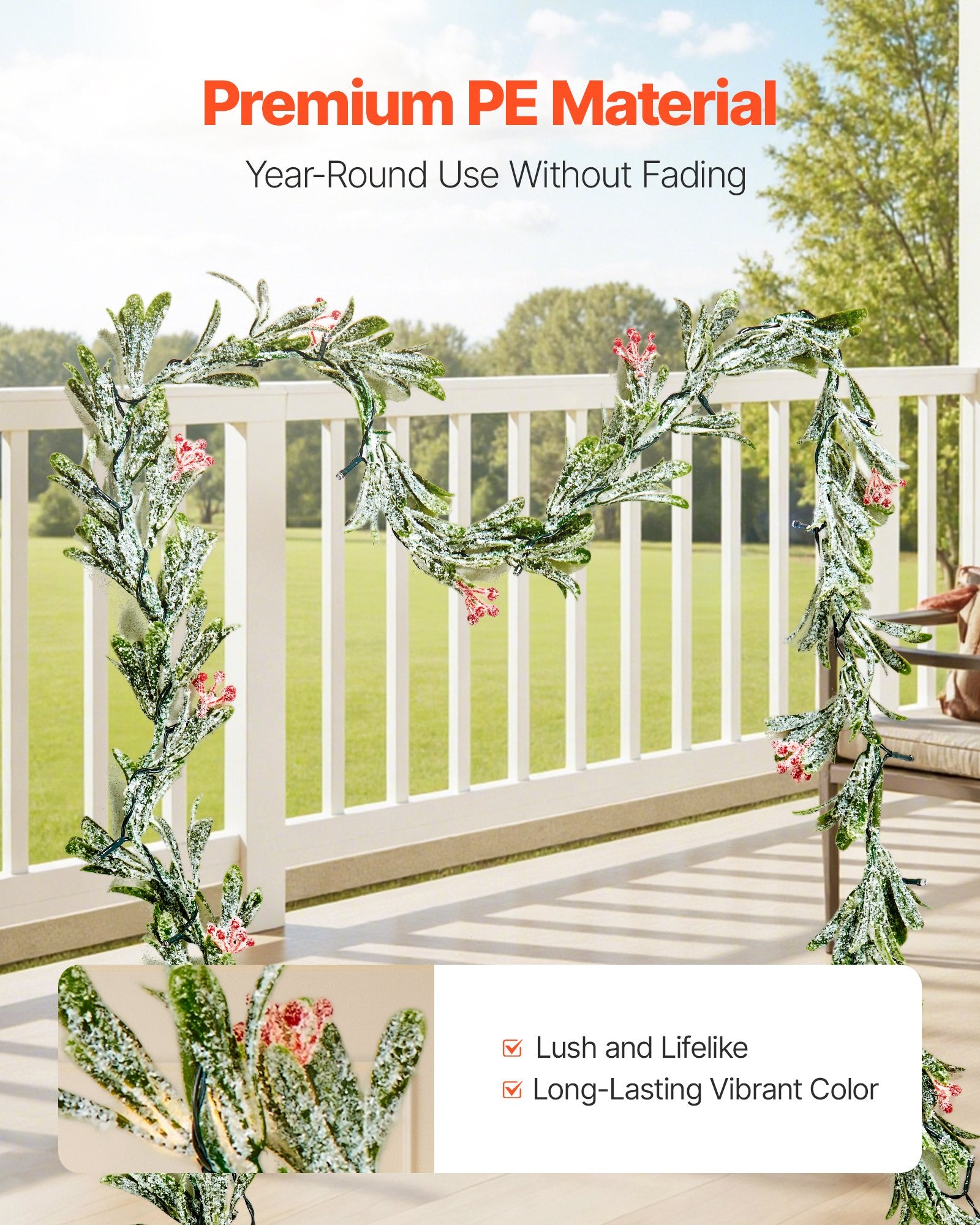 6.6-FT Christmas Garland with Vines, Olive Leaves, Berries, and LED Lights - Perfect Evergreen Faux Greenery for Indoor/Outdoor Holiday Decoration, Mantel, Fireplace, and More