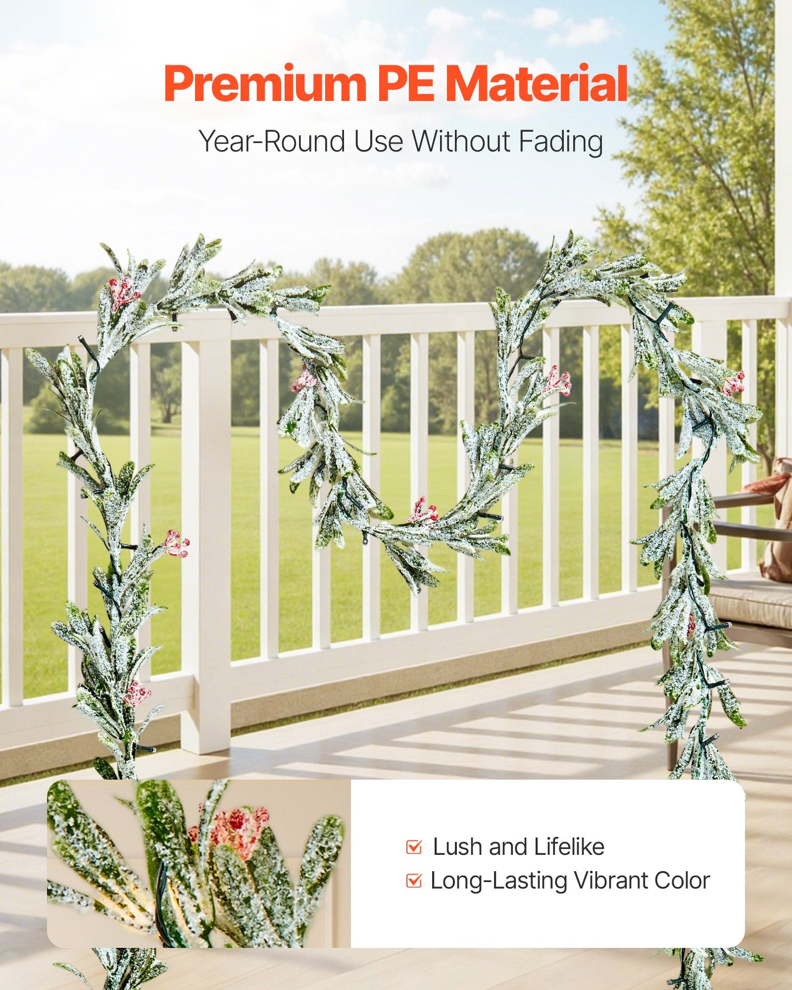 9-FT Christmas Garland with LED Lights - Realistic Greenery, Vines, Olive Leaves, Berries for Indoor/Outdoor Holiday Decor on Mantel, Fireplace