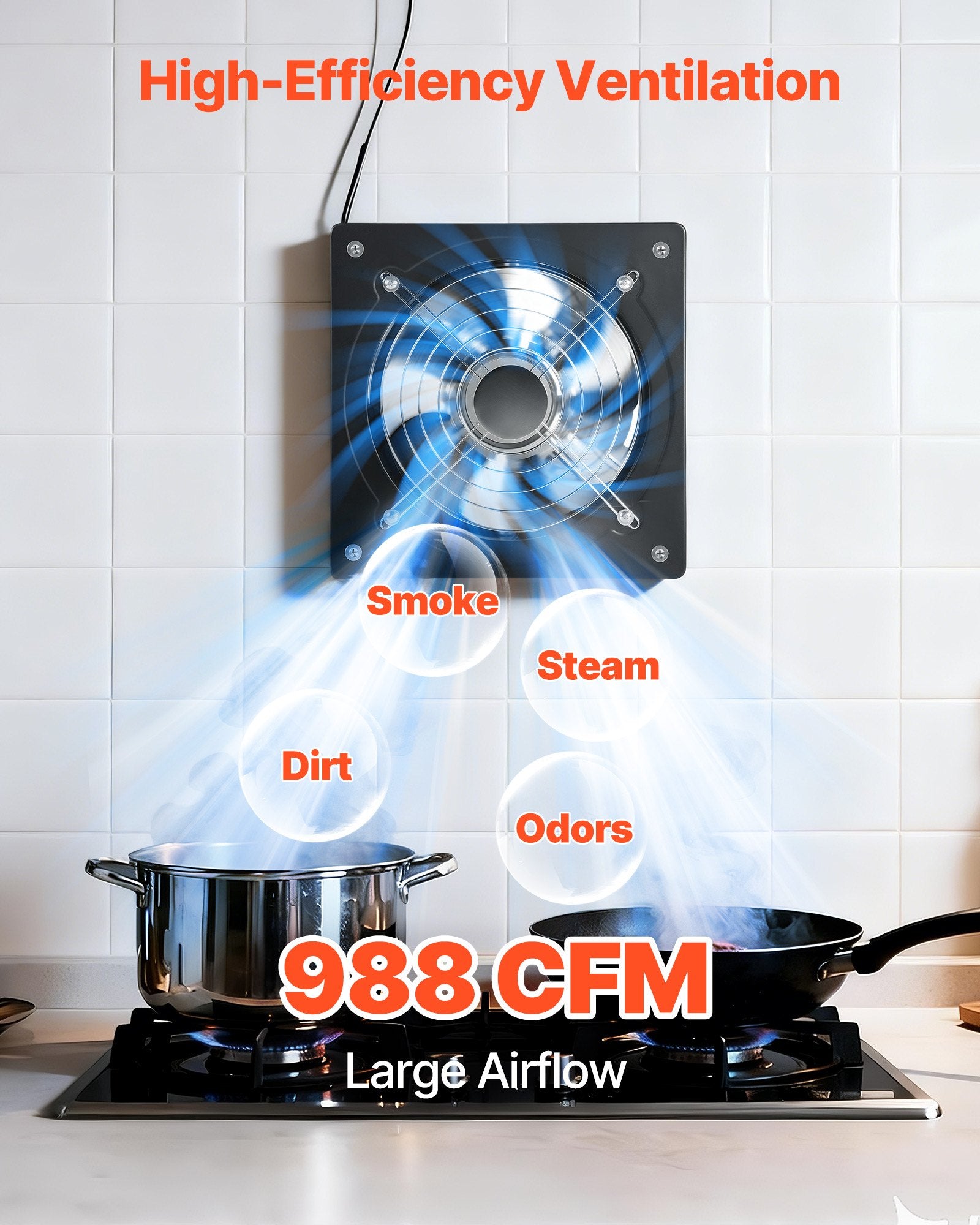 10" High Velocity Exhaust Fan, 988 CFM Wall Mount Ventilator with On/Off Control for Attic, Garage, Kitchen, Basement Ventilation