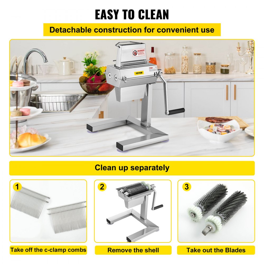 VEVOR Meat Tenderizer Machine, 5 in/12.5 cm Cutting Width, Manual Steak Tenderizer with Stainless Steel Blades and C-Clamp Combs, Heavy Duty Construction Used for Tendering Pork Beef Mutton