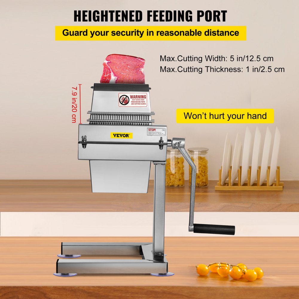 VEVOR Meat Tenderizer Machine, 5 in/12.5 cm Cutting Width, Manual Steak Tenderizer with Stainless Steel Blades and C-Clamp Combs, Heavy Duty Construction Used for Tendering Pork Beef Mutton