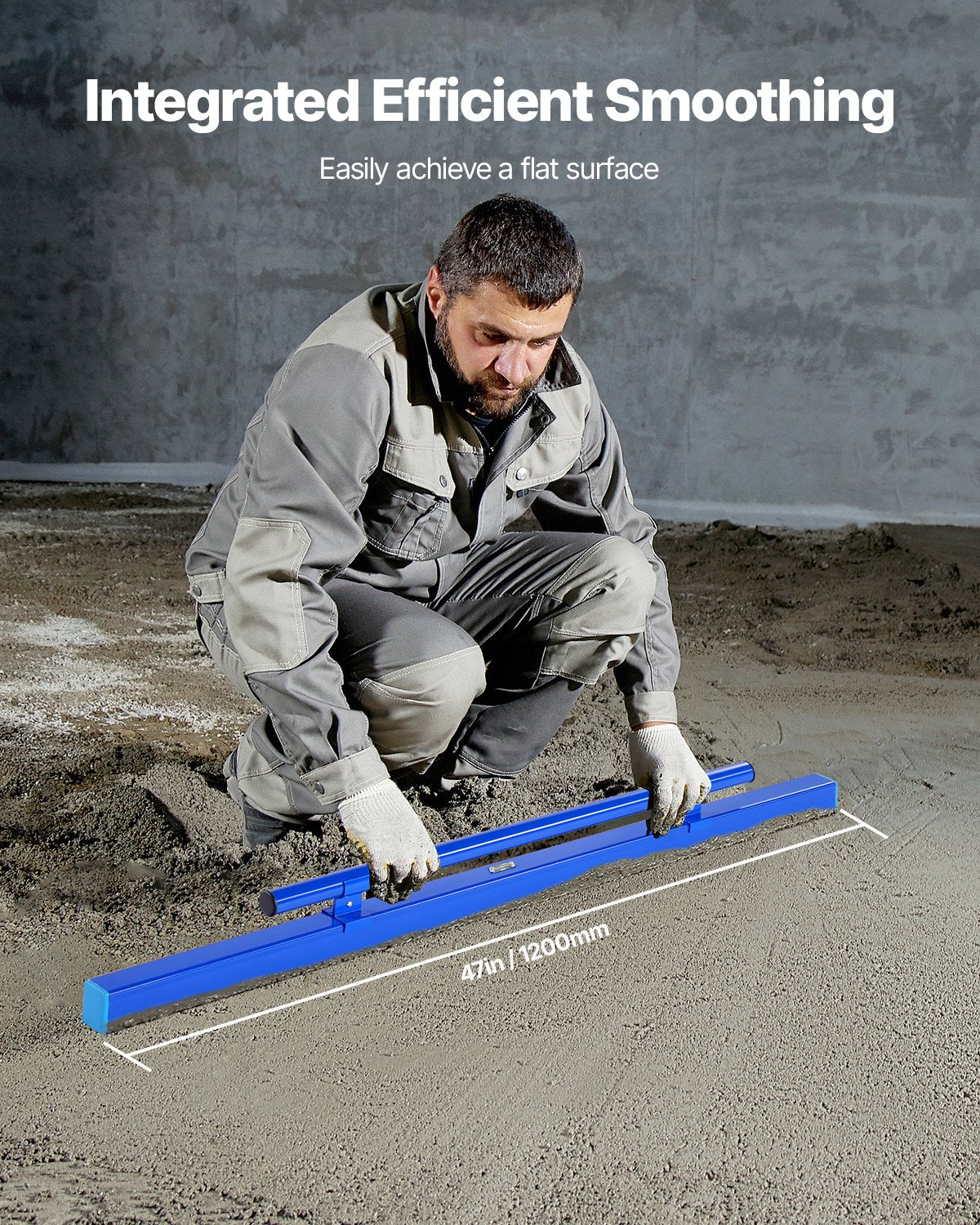 48-Inch Aluminum Concrete Screed with Level Vial, Lightweight & Reversible Handle for Floors, Home Renovation, & Construction Projects