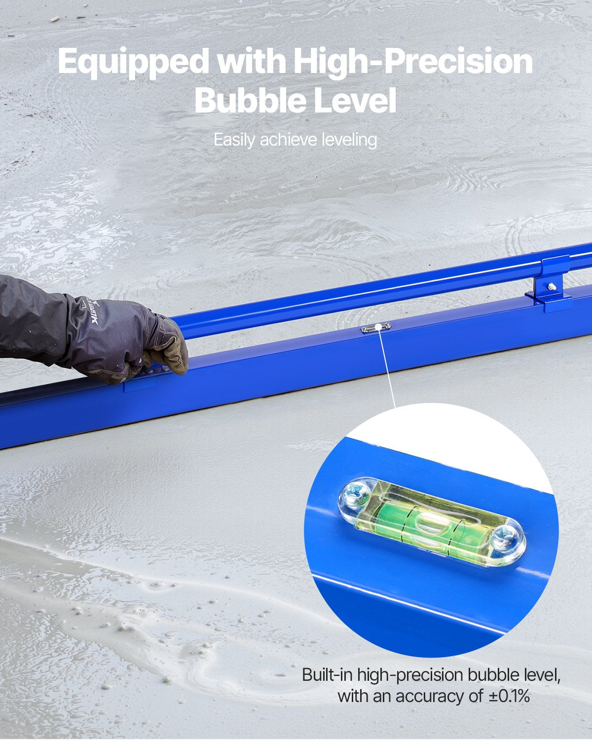 48-Inch Aluminum Concrete Screed with Level Vial, Lightweight & Reversible Handle for Floors, Home Renovation, & Construction Projects