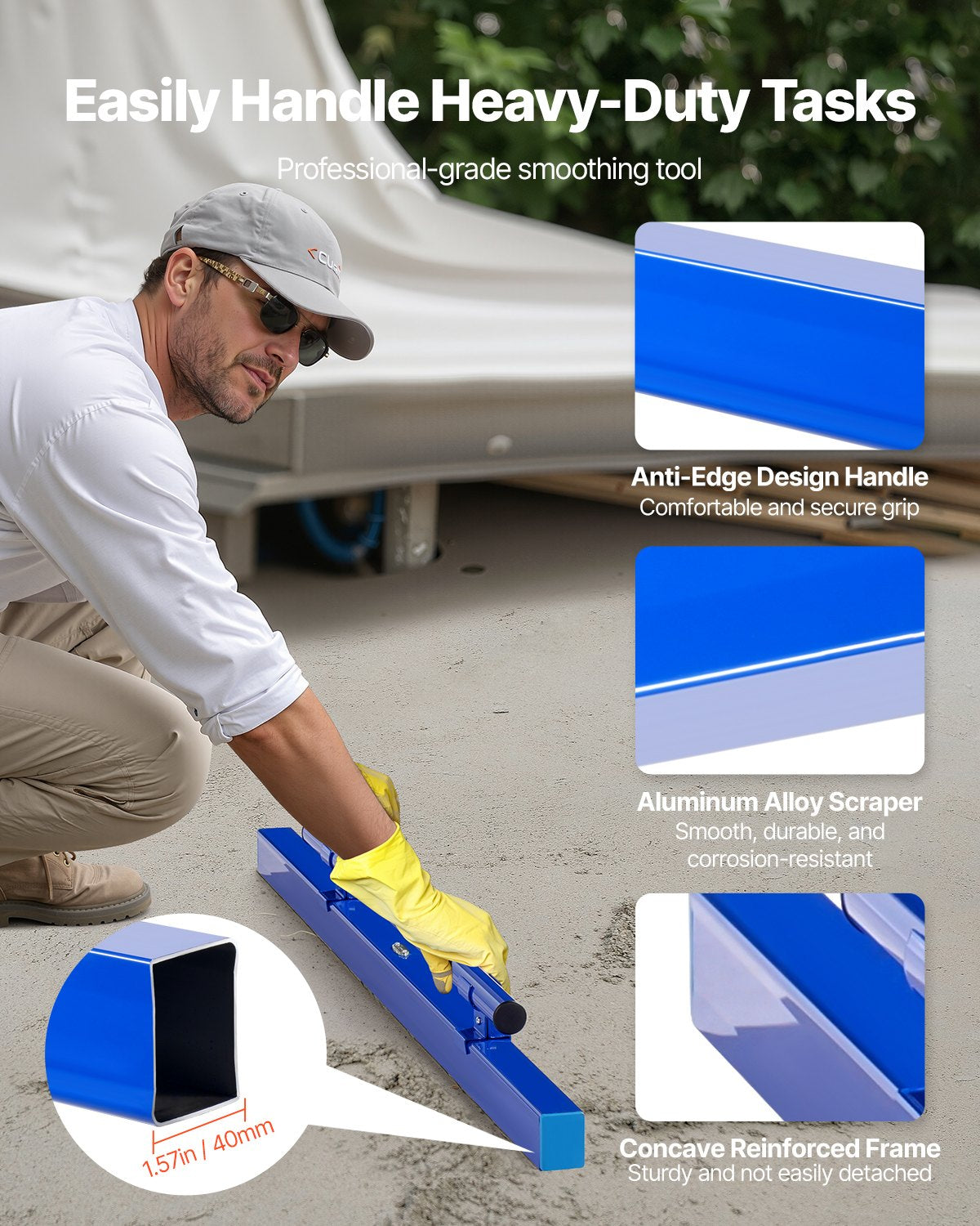 48-Inch Aluminum Concrete Screed with Level Vial, Lightweight & Reversible Handle for Floors, Home Renovation, & Construction Projects
