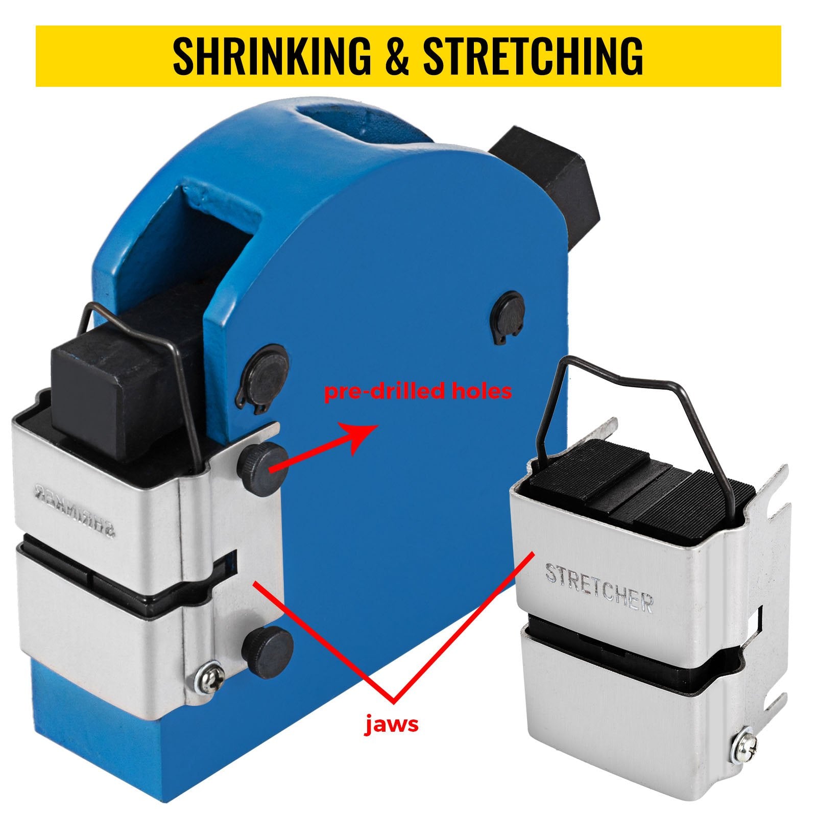 2-in-1 Shrinker & Stretcher Set with Steel Jaws - Manual Sheet Metal Bender for Shrinking, Stretching, and Bending; Cast Iron, Hand-Operated, Disassemblable for Easy Storage