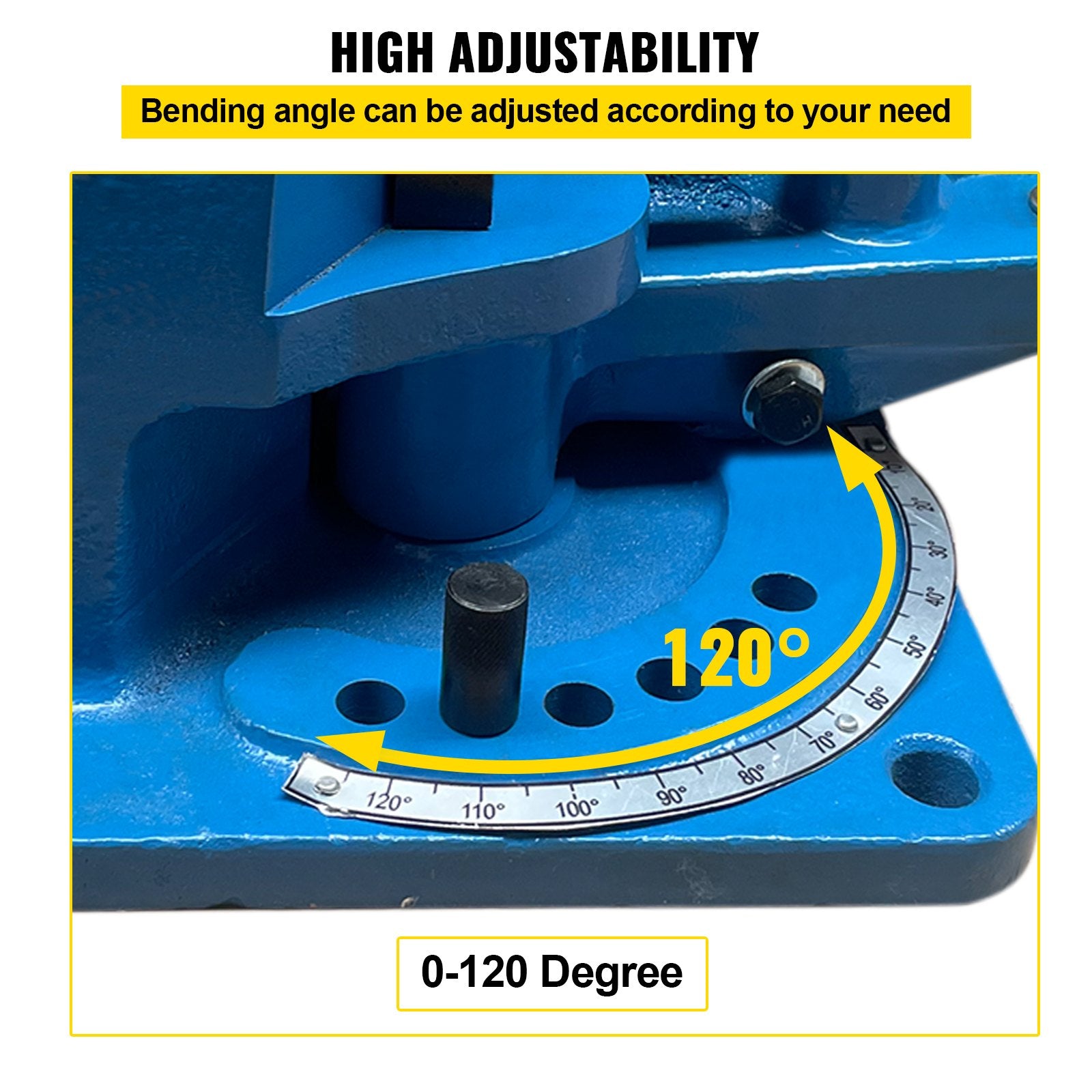 Universal Metal Bender UB-100, Heavy-Duty Steel Rod & Rebar Bender with Detachable Lever for Hot/Cold Bending, Flat/Round/Strip/Square Steel, Max 1.2" Size, 120° Capacity