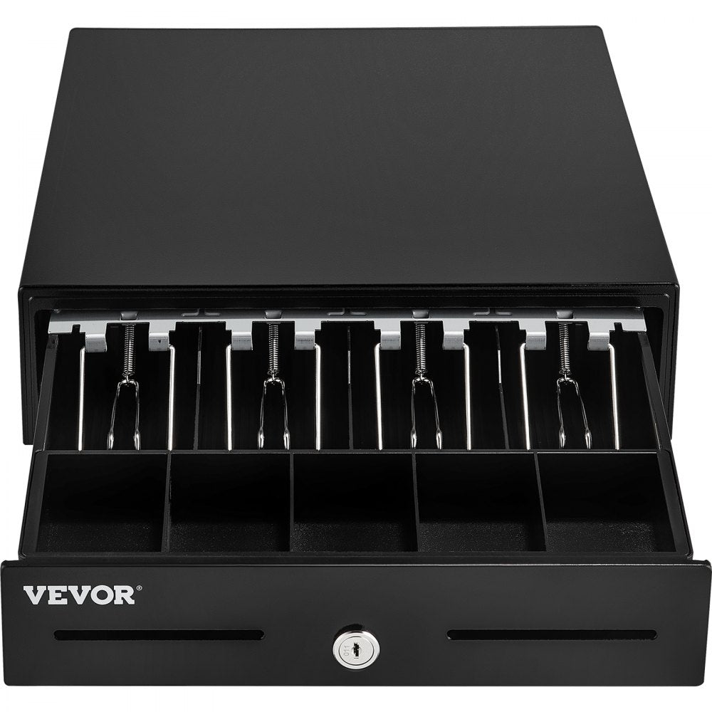 VEVOR Cash Register Drawer, 13" 2 Unlocking Ways, Fully Removable Design with 4 Bill 5 Coin Cash Tray, 2 Keys Included, Compact Size Cash Registers for Supermarket, Bar, Coffee Shop, Restaurant