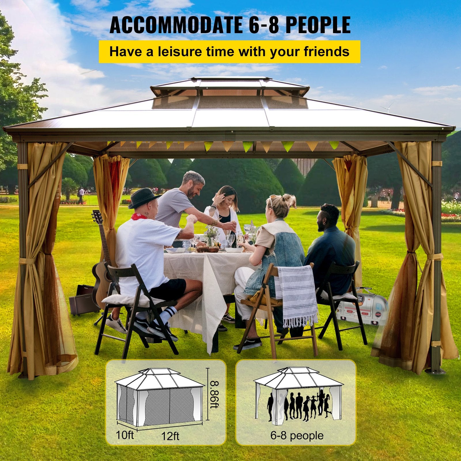 Sturdy 10'x12' Hardtop Gazebo with Netting - Aluminum Frame, Double Tier PVC Roof, Perfect for Patios, Backyard, Outdoor Events, and Lawn Decor