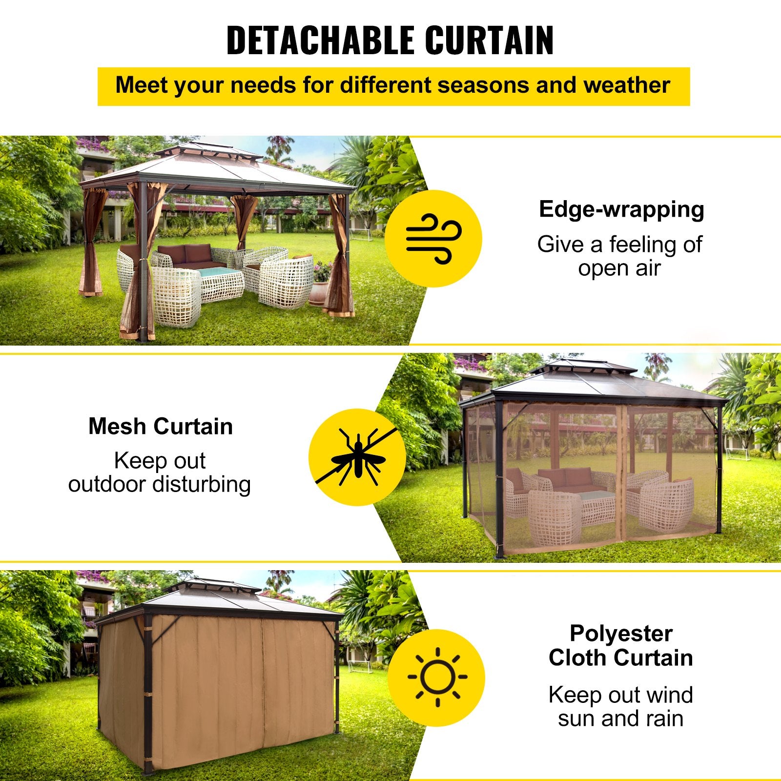 Sturdy 10'x12' Hardtop Gazebo with Netting - Aluminum Frame, Double Tier PVC Roof, Perfect for Patios, Backyard, Outdoor Events, and Lawn Decor