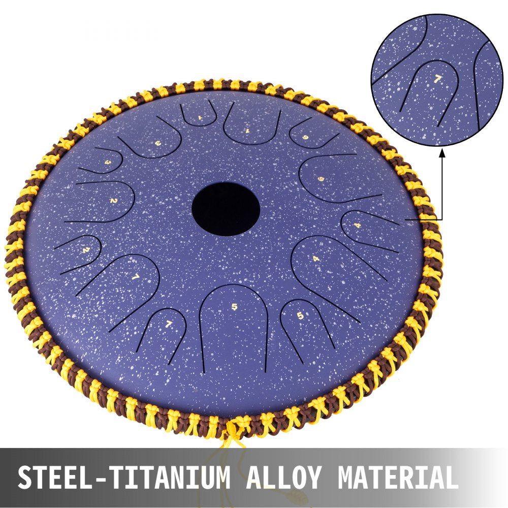 14.9-Inch 14-Note Steel Tongue Drum with Accessories for Percussion Enthusiasts in Purple