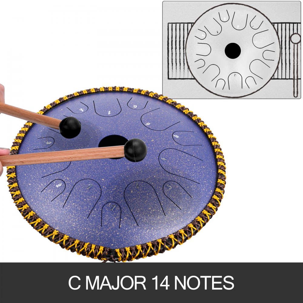 14.9-Inch 14-Note Steel Tongue Drum with Accessories for Percussion Enthusiasts in Purple