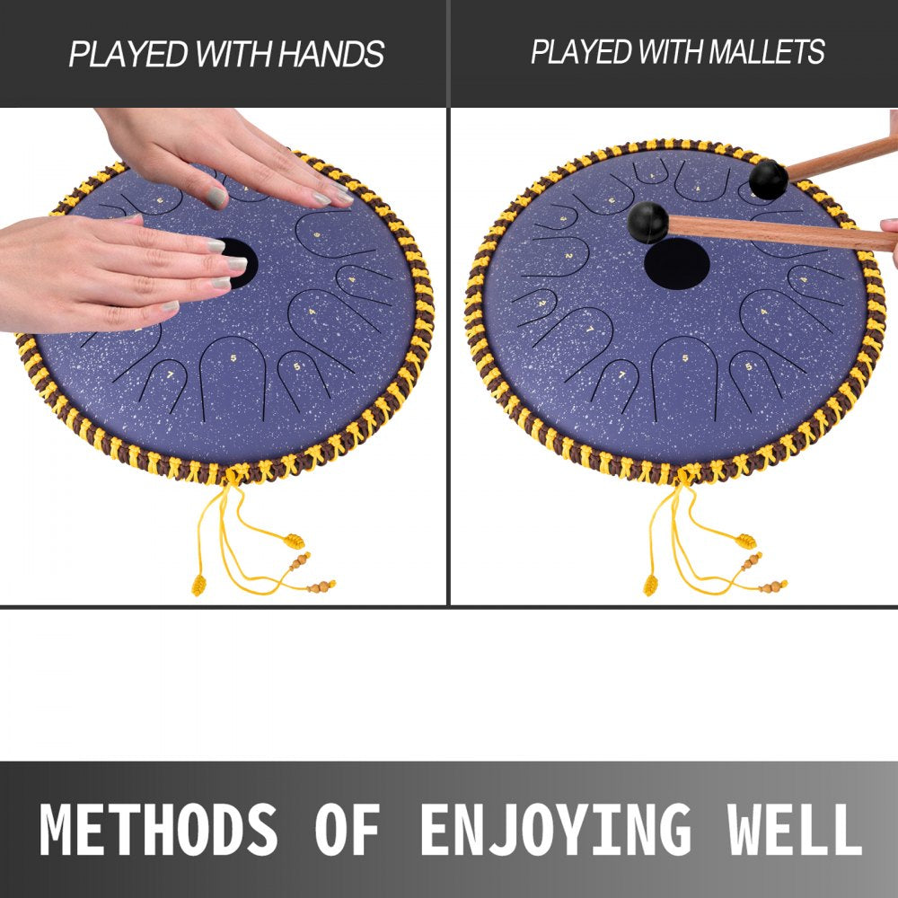 14.9-Inch 14-Note Steel Tongue Drum with Accessories for Percussion Enthusiasts in Purple