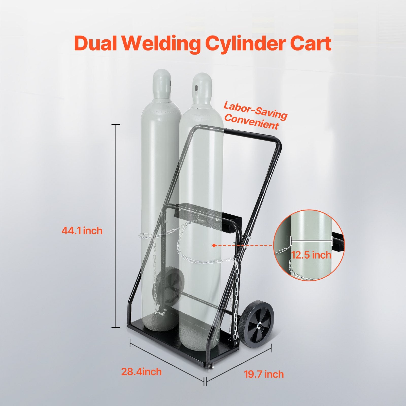 Heavy-Duty Dual Welding Cylinder Cart for Oxygen Acetylene Tanks, 440LBS Capacity, 10-Inch Wheels, Safety Chains for 12.5-Inch Gas Cylinders