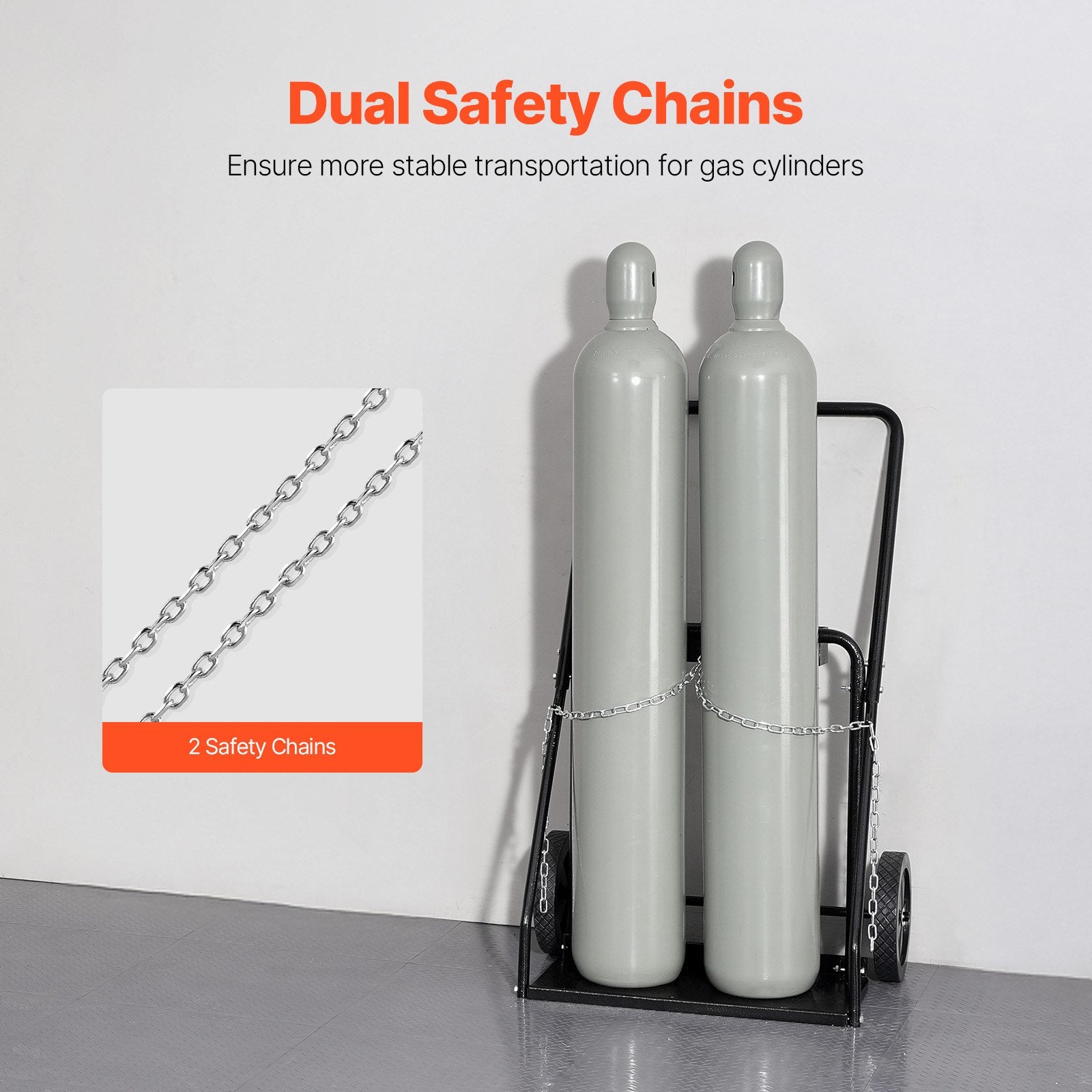 Heavy-Duty Dual Welding Cylinder Cart for Oxygen Acetylene Tanks, 440LBS Capacity, 10-Inch Wheels, Safety Chains for 12.5-Inch Gas Cylinders