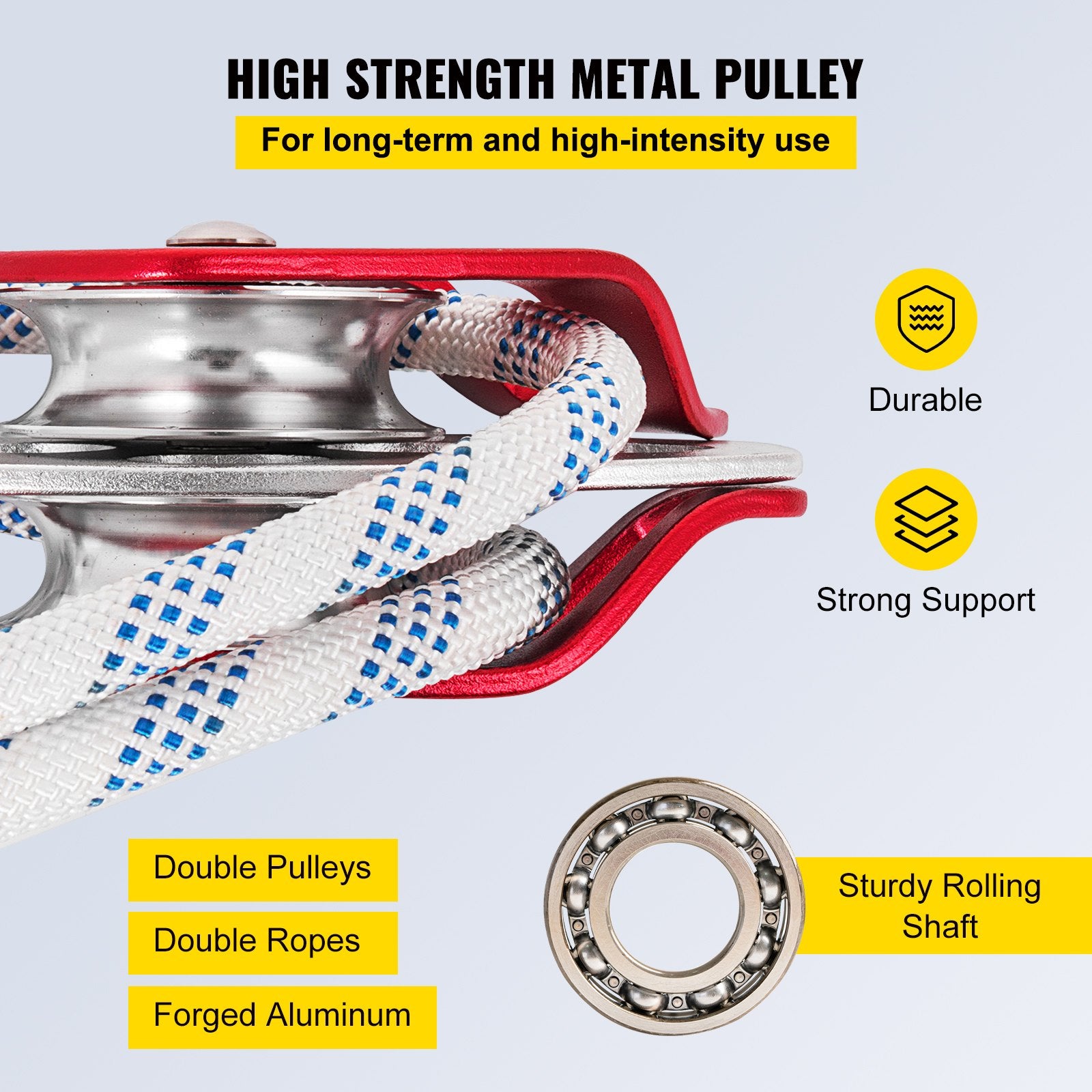 Heavy-Duty Double Pulley Block & Rope Kit, 1/2" x 98' Braided Line, 35 kN Strength for Rigging, Hoisting, Training & Outdoor Use