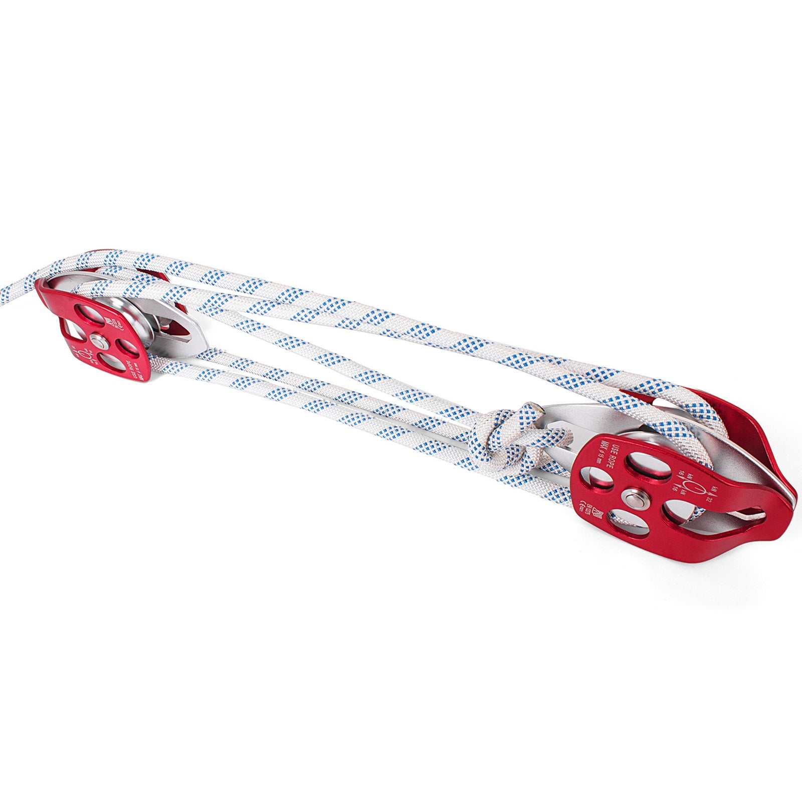 Heavy-Duty Double Pulley Block & Rope Kit, 1/2" x 98' Braided Line, 35 kN Strength for Rigging, Hoisting, Training & Outdoor Use