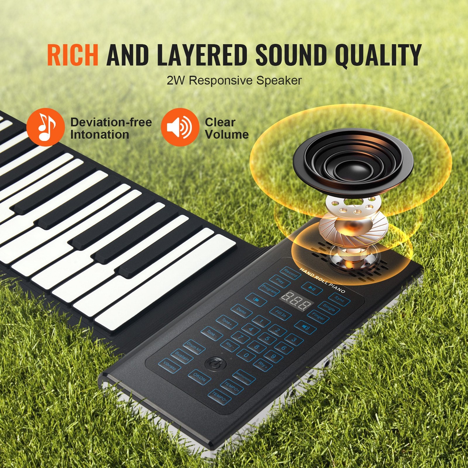 Portable 88-Key Roll Up Piano with 128 Rhythms & Tones, Rechargeable Battery, MIDI & Bluetooth for Kids, Beginners, Adults - LED Display & Speaker