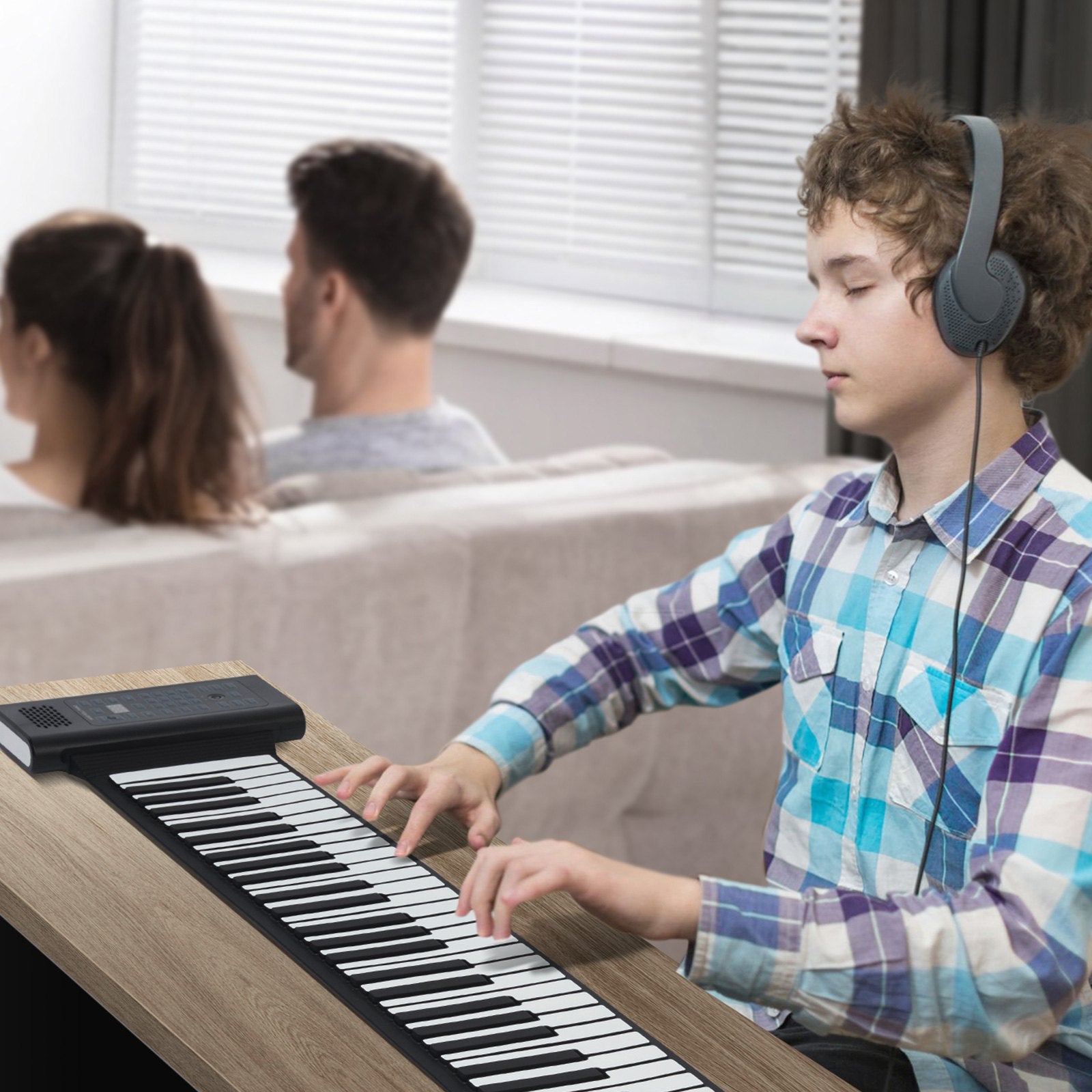 Portable 88-Key Roll Up Piano with 128 Rhythms & Tones, Rechargeable Battery, MIDI & Bluetooth for Kids, Beginners, Adults - LED Display & Speaker