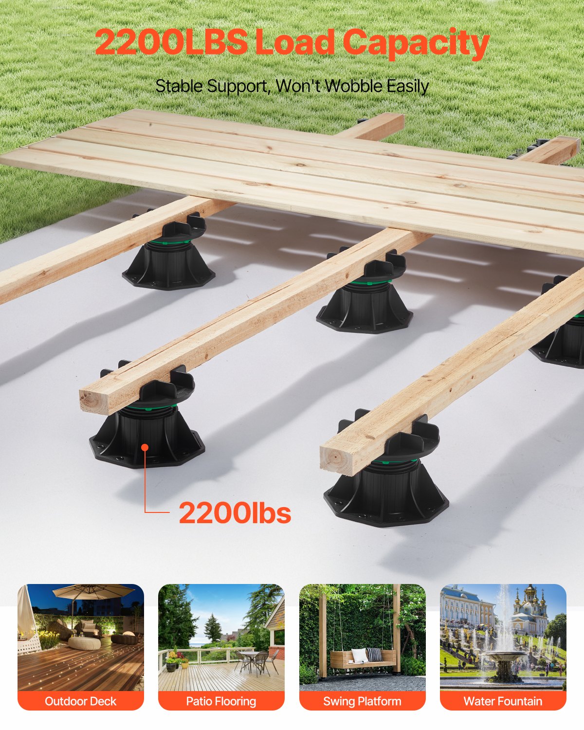 Adjustable Deck Blocks Set of 8 - Heavy Duty 2200 lbs Support for Wood, Concrete, Metal, Easy Install Pedestal Paver for Shed Foundation, 3.54-4.65 inch Height Adjustable Base
