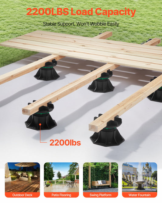 Adjustable Deck Blocks Set of 8 - Heavy Duty 2200 lbs Support for Wood, Concrete, Metal, Easy Install Pedestal Paver for Shed Foundation, 3.54-4.65 inch Height Adjustable Base