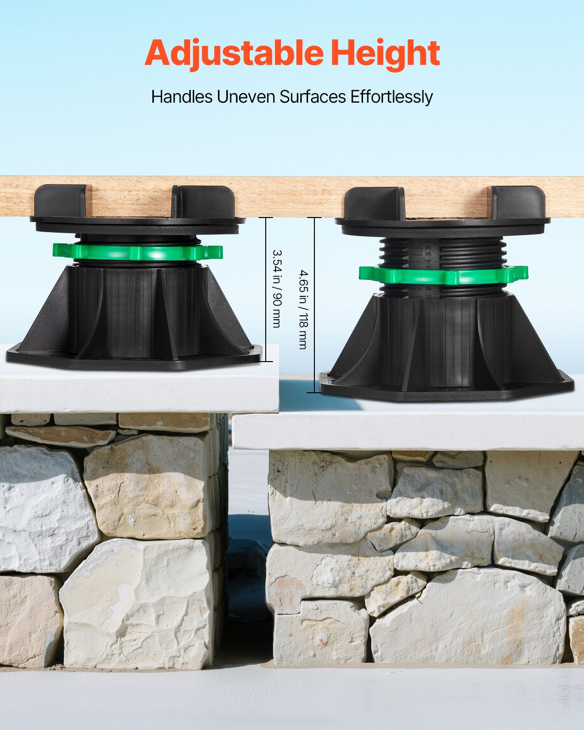Adjustable Deck Blocks Set of 8 - Heavy Duty 2200 lbs Support for Wood, Concrete, Metal, Easy Install Pedestal Paver for Shed Foundation, 3.54-4.65 inch Height Adjustable Base