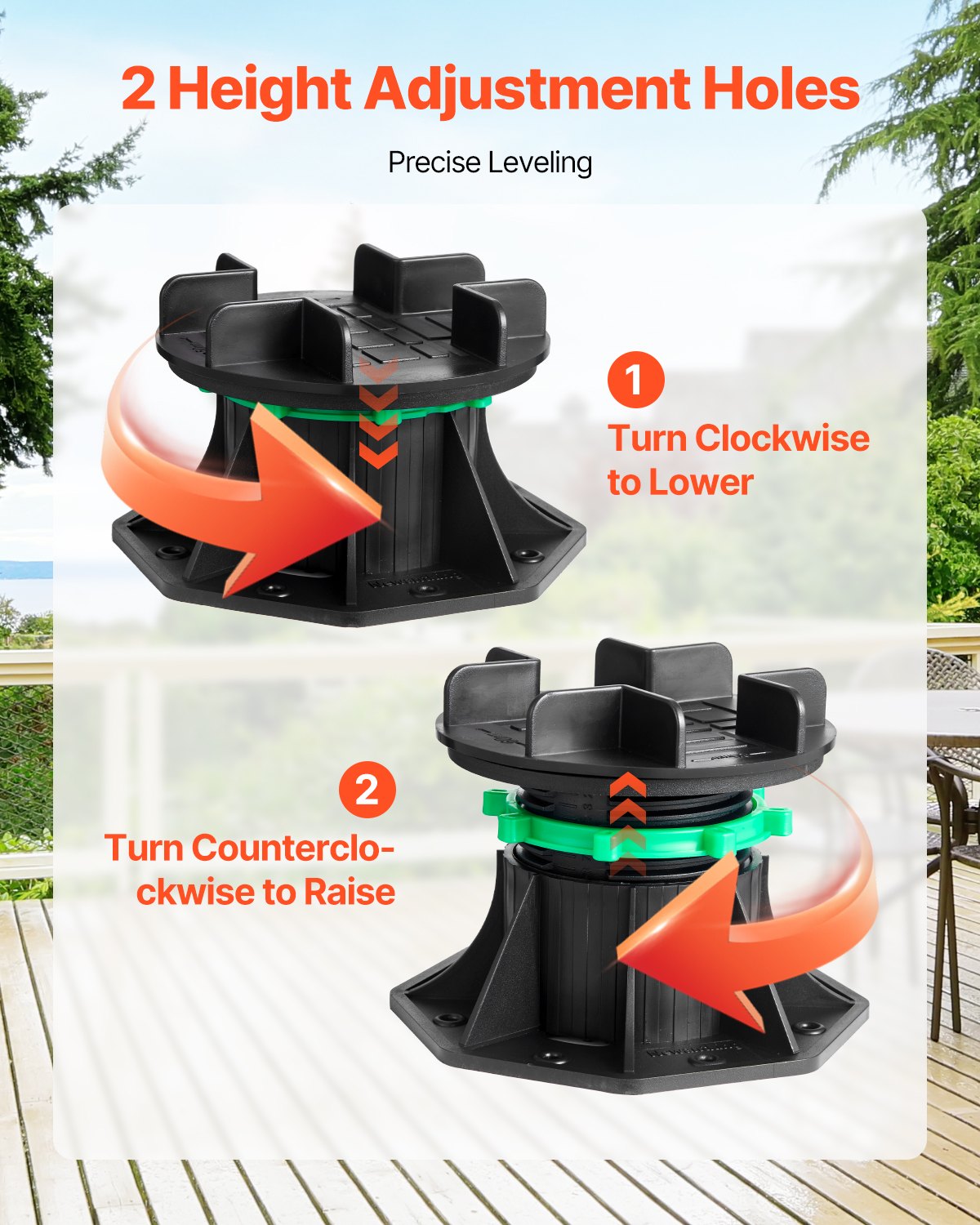 Adjustable Deck Blocks Set of 8 - Heavy Duty 2200 lbs Support for Wood, Concrete, Metal, Easy Install Pedestal Paver for Shed Foundation, 3.54-4.65 inch Height Adjustable Base