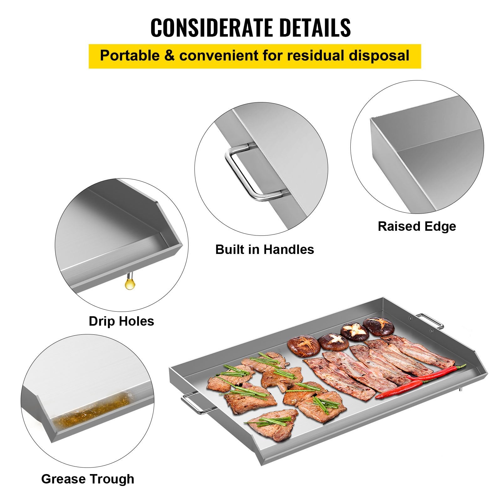 Universal 32" x 17" Stainless Steel Griddle – Flat Top BBQ Grill for Charcoal/Gas, Camping, Tailgating, Parties, with Handles & Grease Groove