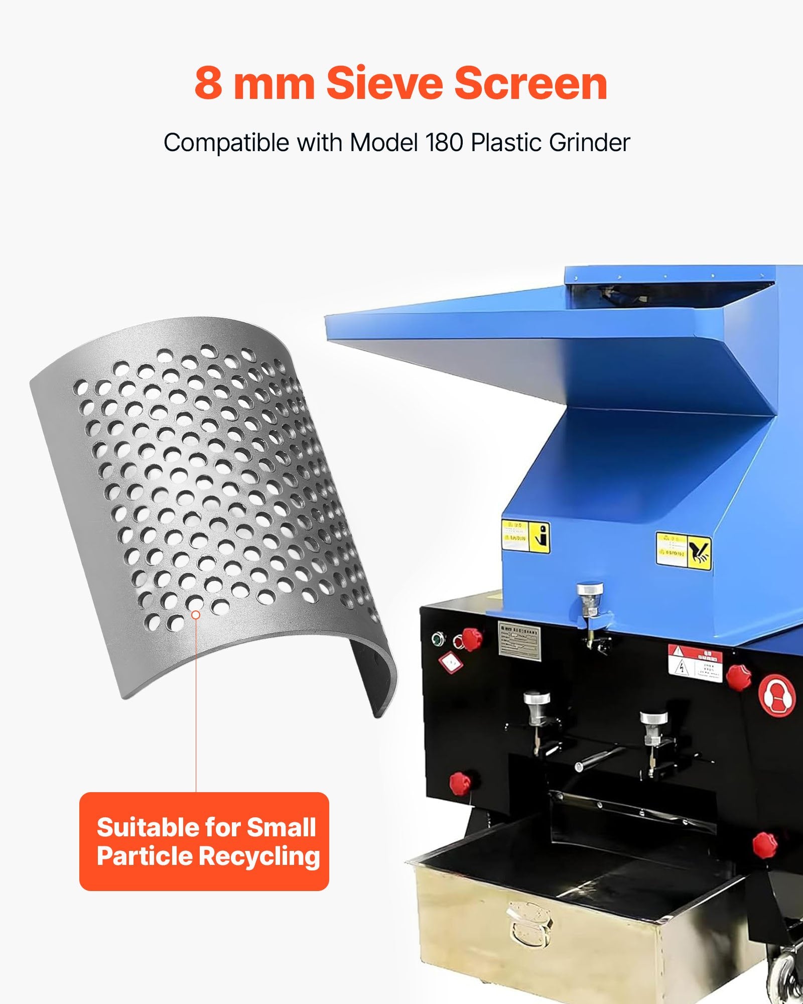 High-Precision 8mm Screen Mesh for Model 180 Plastic Grinder, Durable Steel for Efficient Small Particle Recycling and Easy Cleaning