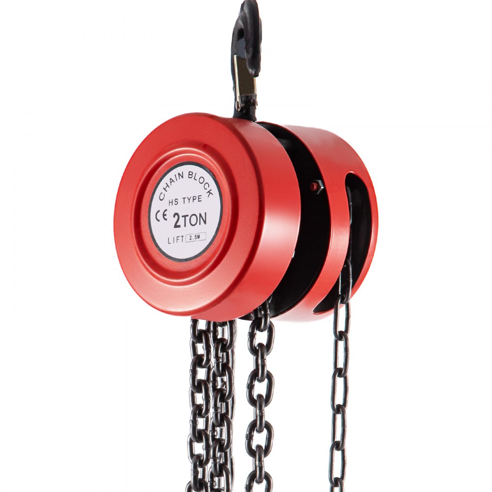 Heavy-Duty 2 Ton Manual Hand Chain Hoist with 8ft Lift for Workshop and Transport Use, Industrial-Grade Steel Construction in Red