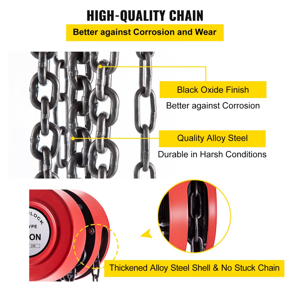 Heavy-Duty Red Manual Hand Chain Hoist with 2200 lbs Capacity and 7 ft Lift for Workshop and Transport Use