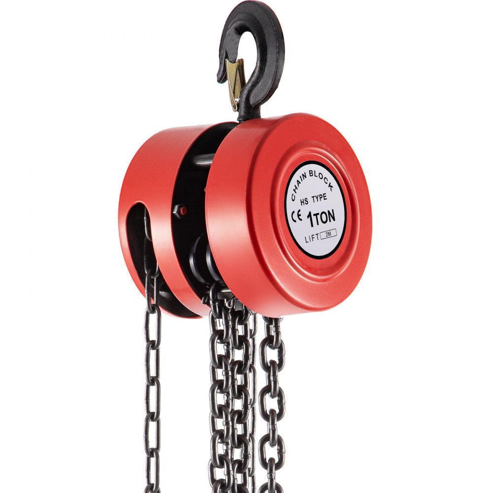 Heavy-Duty Red Manual Hand Chain Hoist with 2200 lbs Capacity and 7 ft Lift for Workshop and Transport Use