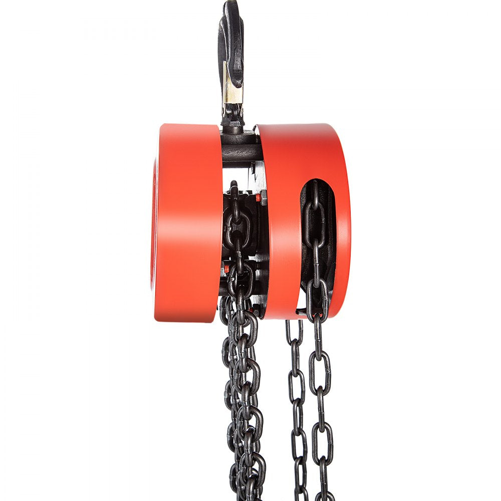 Heavy-Duty Red Manual Hand Chain Hoist with 2200 lbs Capacity and 7 ft Lift for Workshop and Transport Use