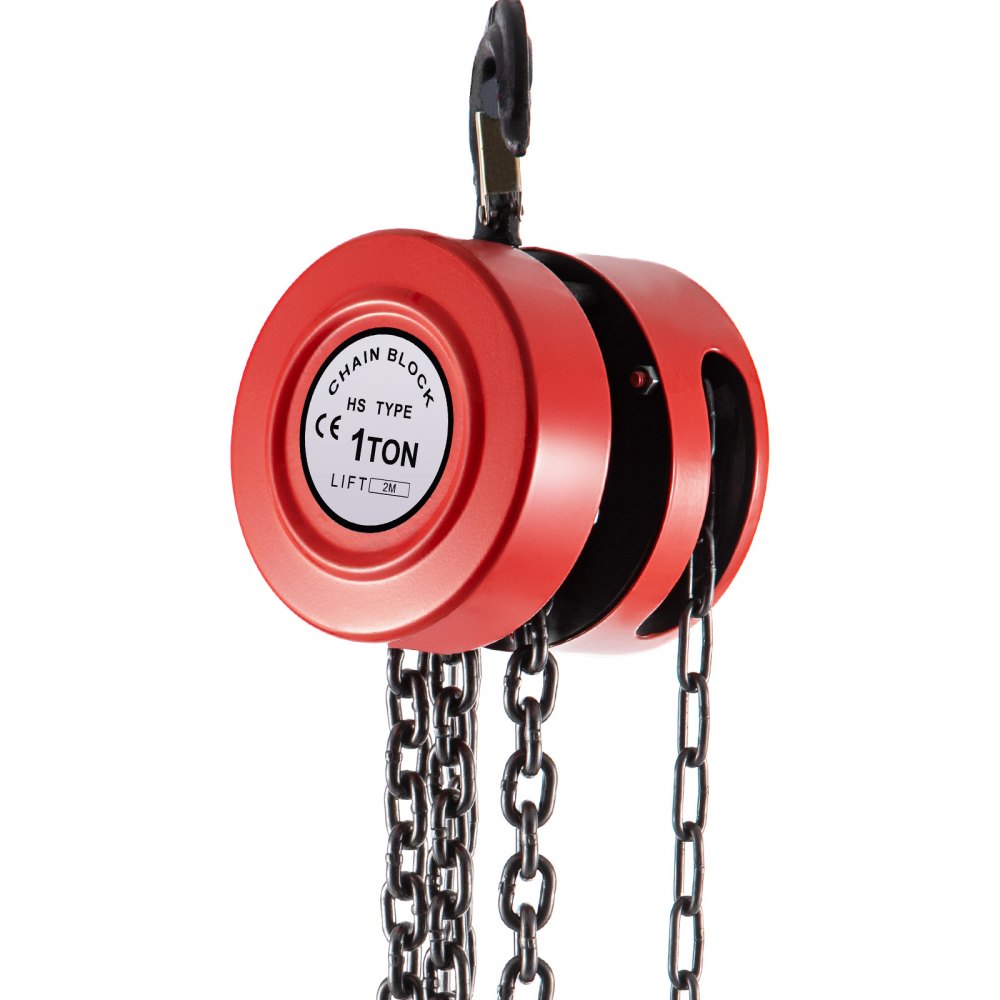 Heavy-Duty Red Manual Hand Chain Hoist with 2200 lbs Capacity and 7 ft Lift for Workshop and Transport Use