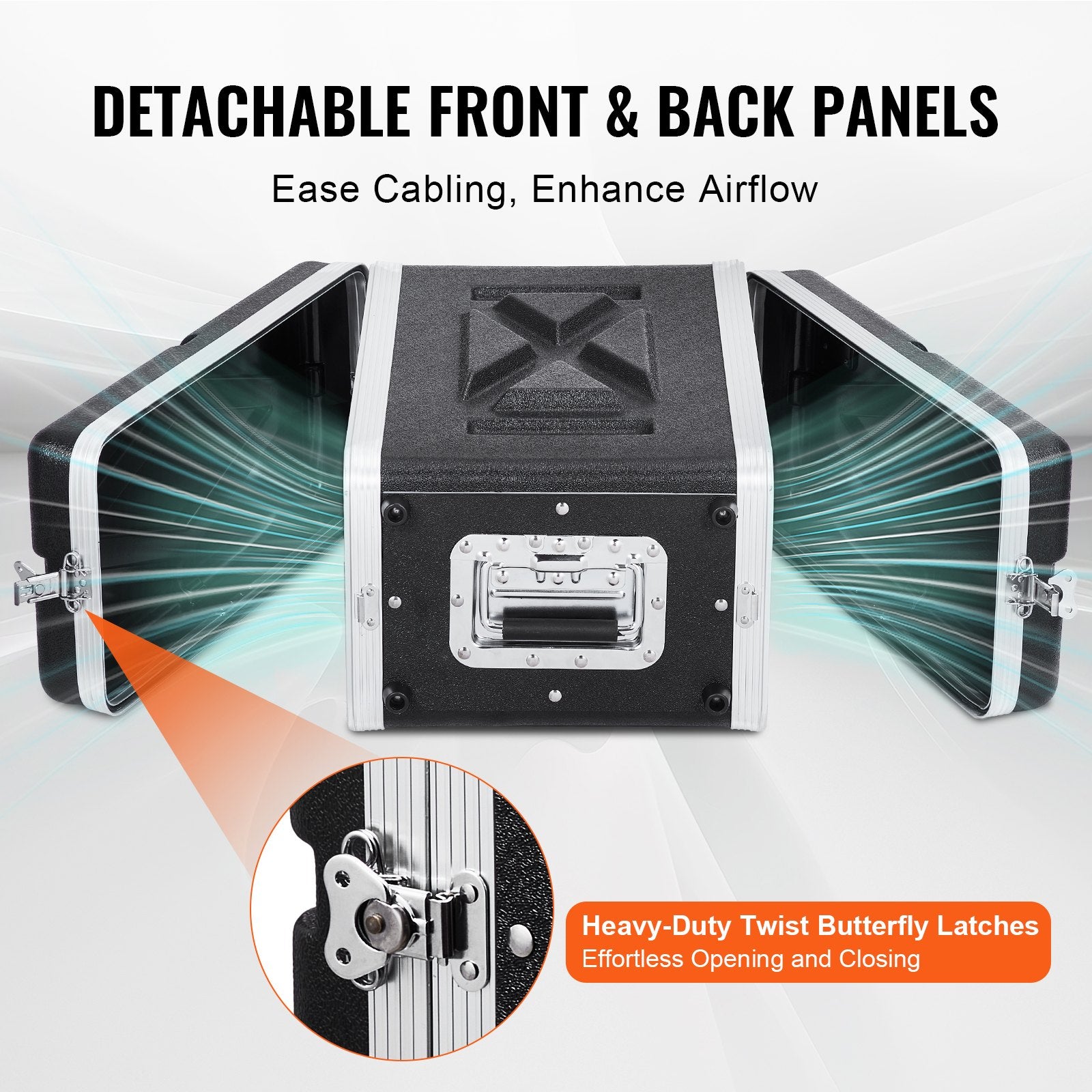 Heavy-Duty 4U Rack Case with Detachable Panels, Secure Butterfly Latches, ABS Build for Servers, Amps, Mixers, and Receivers
