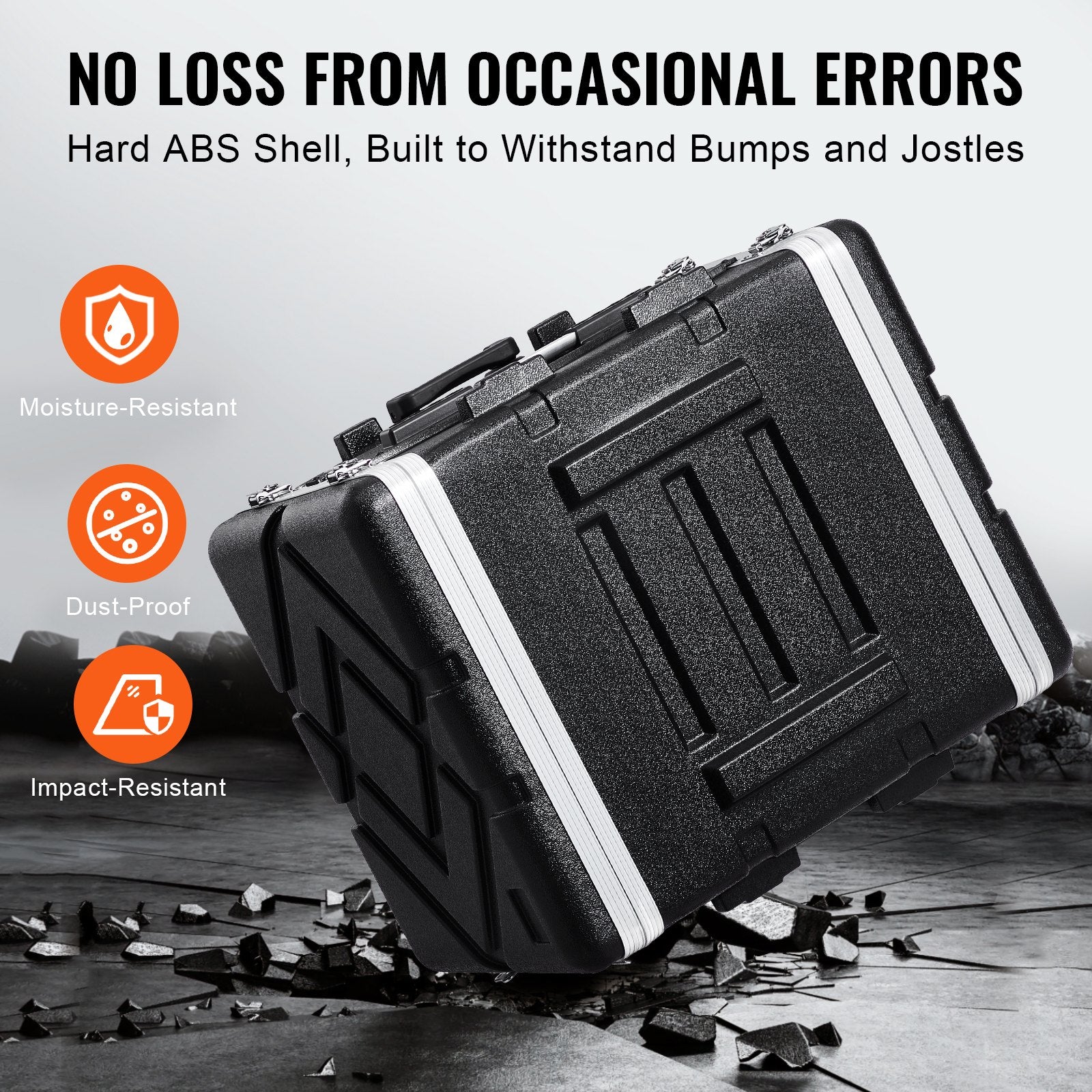 Heavy-Duty 8U Rack Case with ABS Wheels, Secure Butterfly Latches, Detachable Panels for Amps, Mixers, Microphone Receivers, Dust & Water Resistant