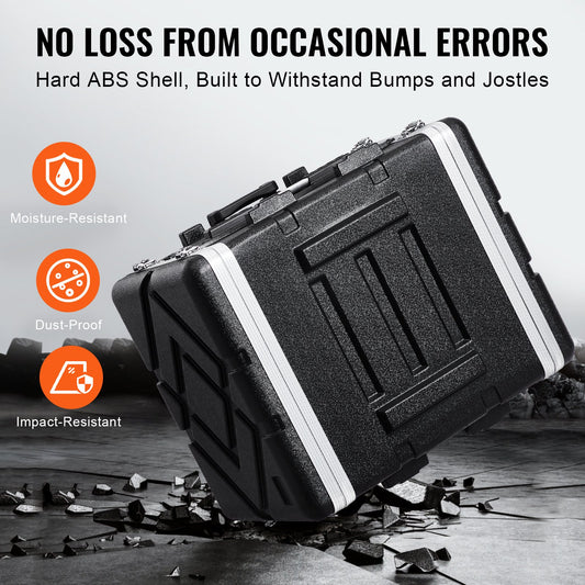Heavy-Duty 8U Rack Case with ABS Wheels, Secure Butterfly Latches, Detachable Panels for Amps, Mixers, Microphone Receivers, Dust & Water Resistant