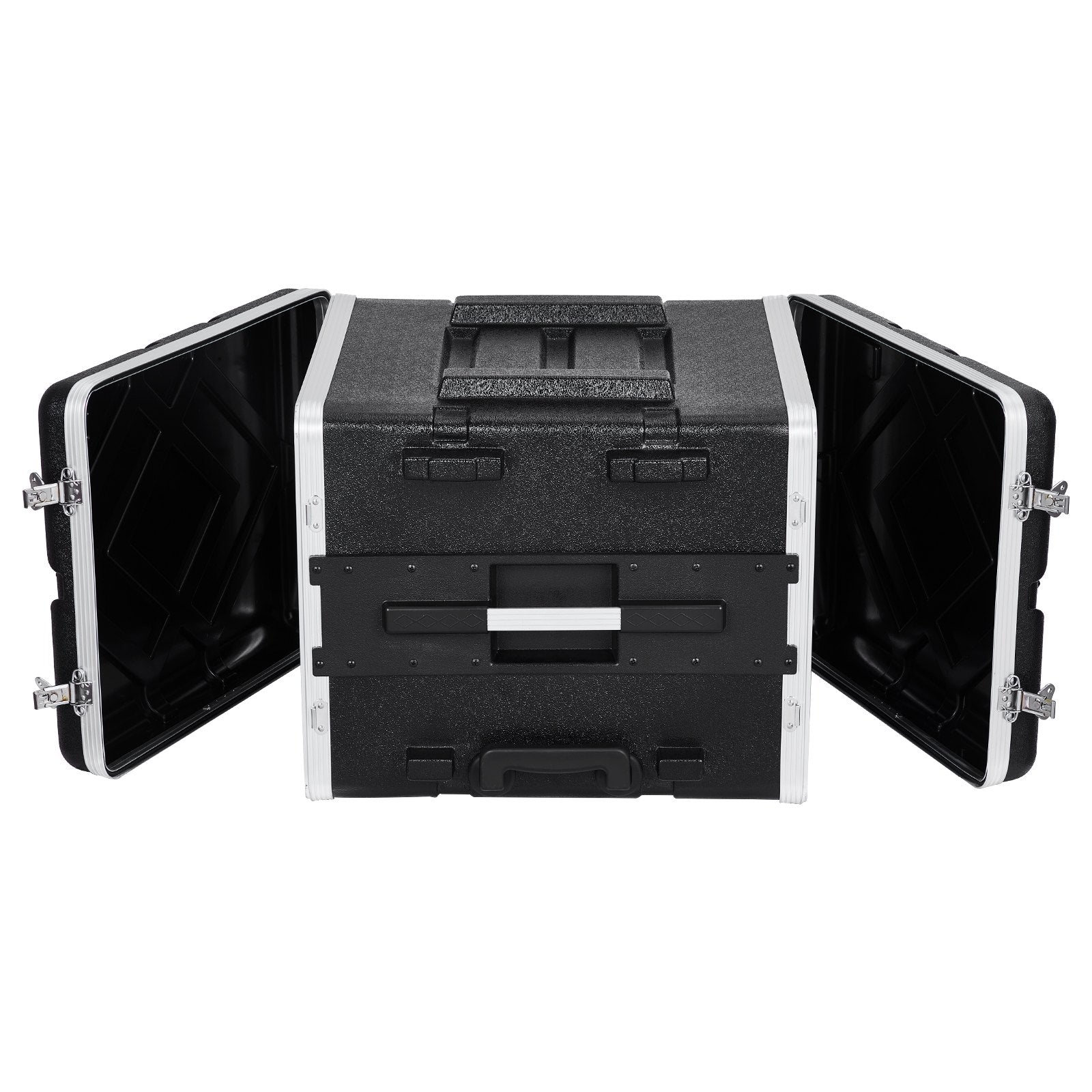 Heavy-Duty 8U Rack Case with ABS Wheels, Secure Butterfly Latches, Detachable Panels for Amps, Mixers, Microphone Receivers, Dust & Water Resistant