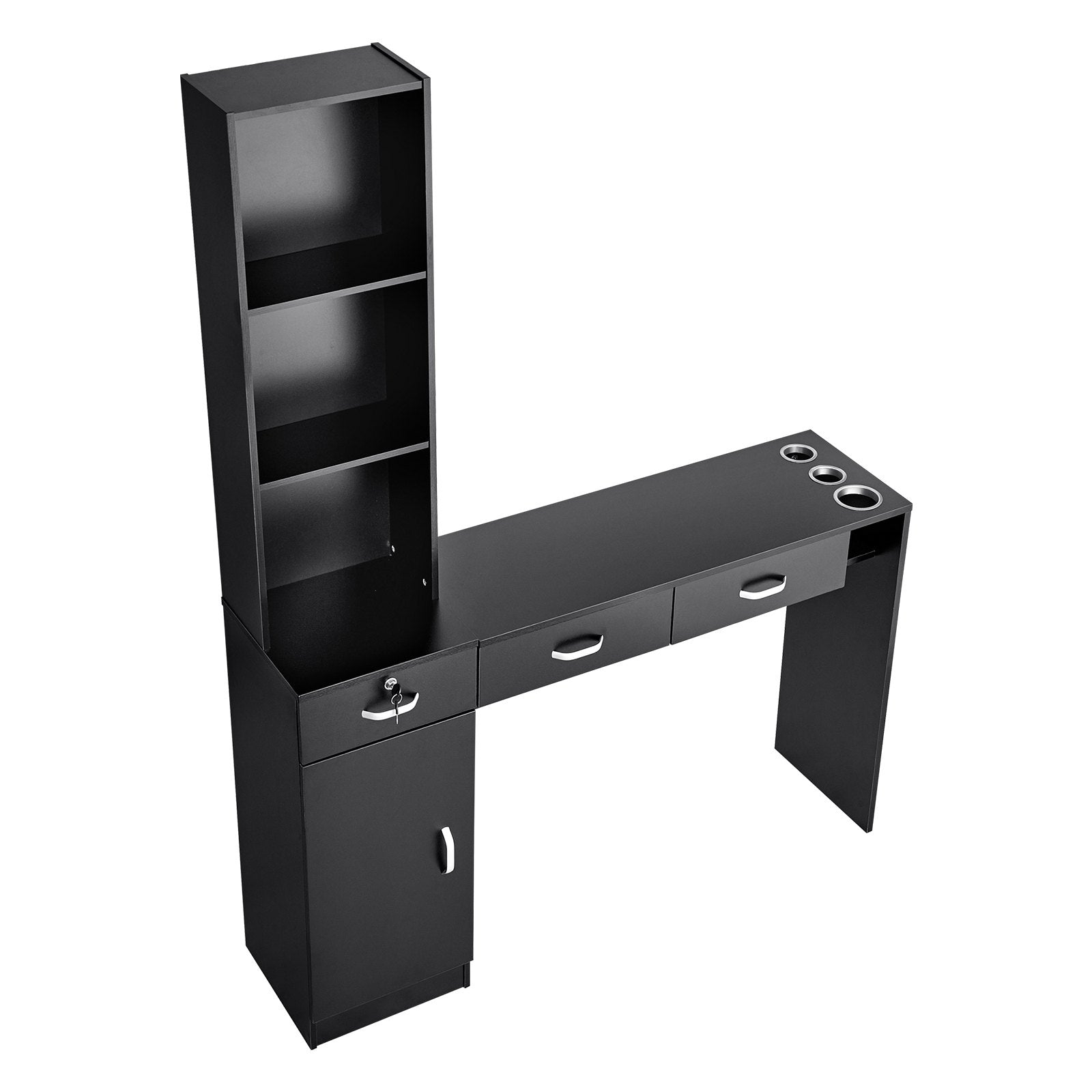 Wall Mount Salon Station for Hair Stylists – Black Matte Finish, Lockable Drawers, Heat-Resistant Tool Sleeves, Spa Furniture Set