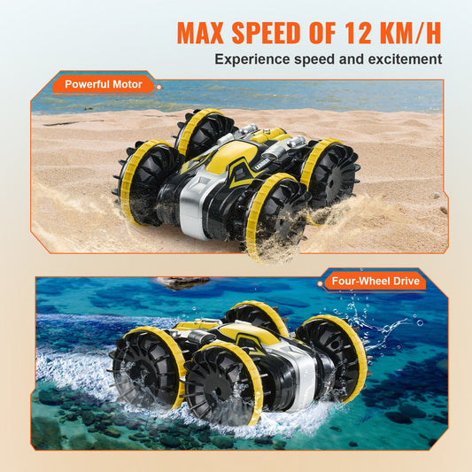 High-Speed Amphibious RC Car Boat, 360° Stunt, Waterproof 4WD, All-Terrain Water Beach Pool Toy with Dual Batteries for Kids 6+