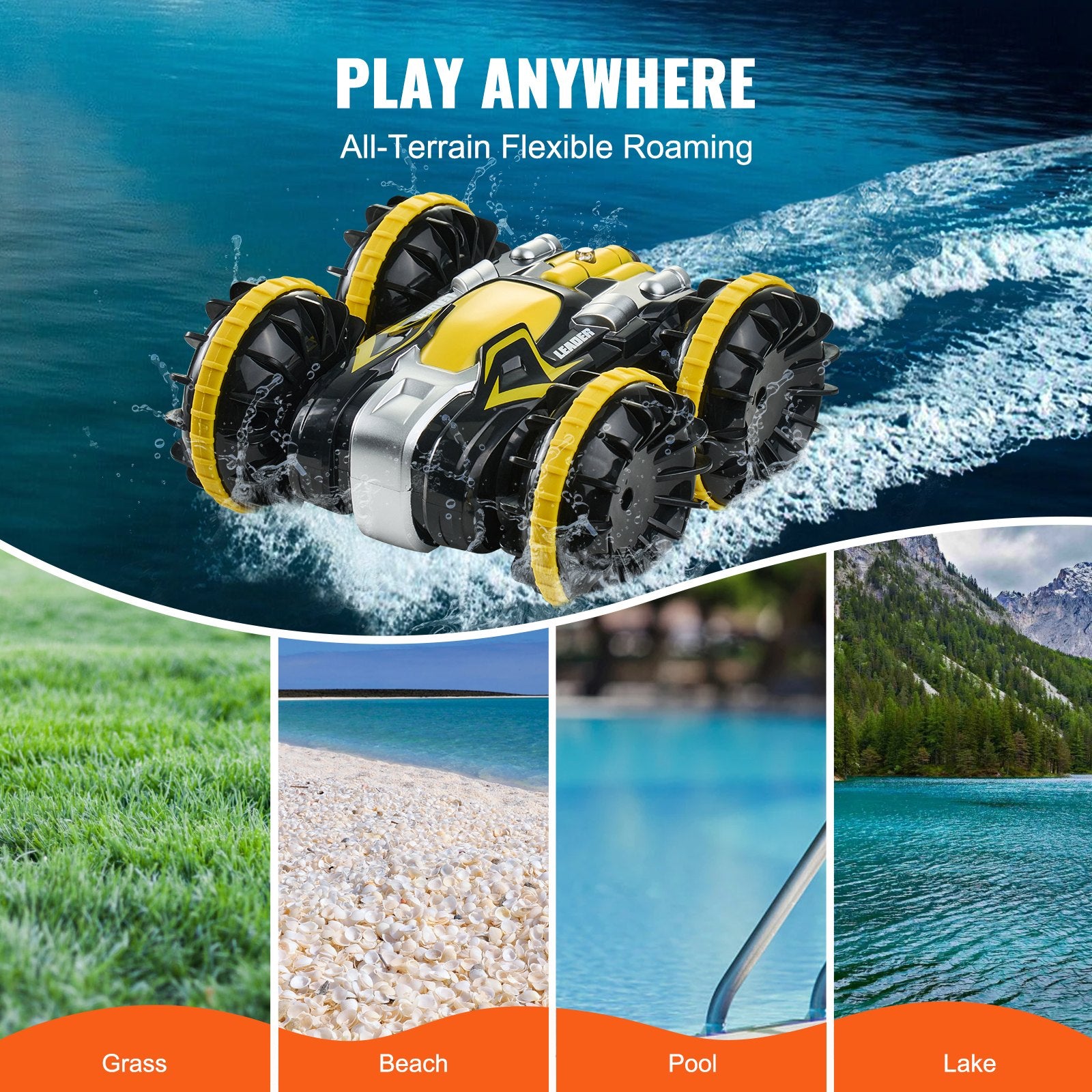 High-Speed Amphibious RC Car Boat, 360° Stunt, Waterproof 4WD, All-Terrain Water Beach Pool Toy with Dual Batteries for Kids 6+