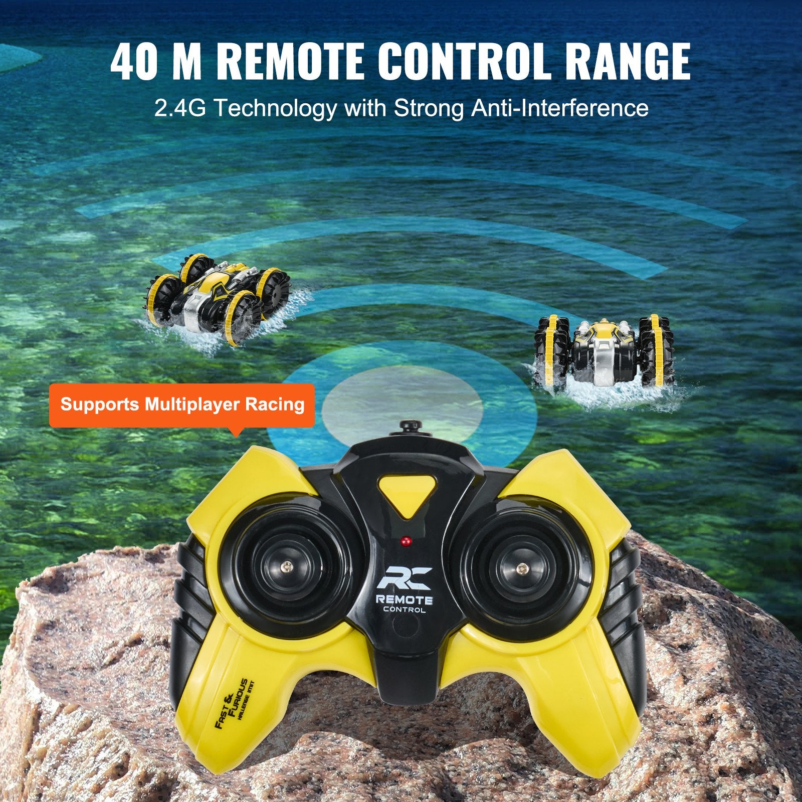 High-Speed Amphibious RC Car Boat, 360° Stunt, Waterproof 4WD, All-Terrain Water Beach Pool Toy with Dual Batteries for Kids 6+