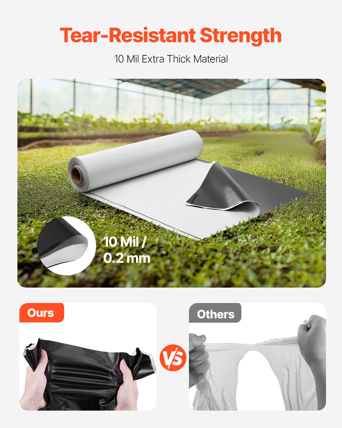 Heavy Duty 10 Mil Plastic Sheeting Roll, 10' x 100' Black & White, Multi-Purpose Tarp for Vapor Barrier, Paint Cover, Durable Weather Resistant Polyethylene